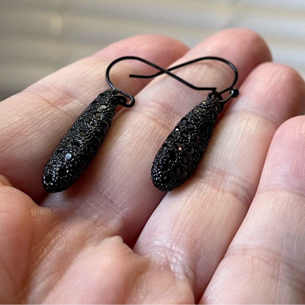 Black Lia Sophia (?) rhinestone dangle teardrop earrings goth sparkly - Picture 8 of 12